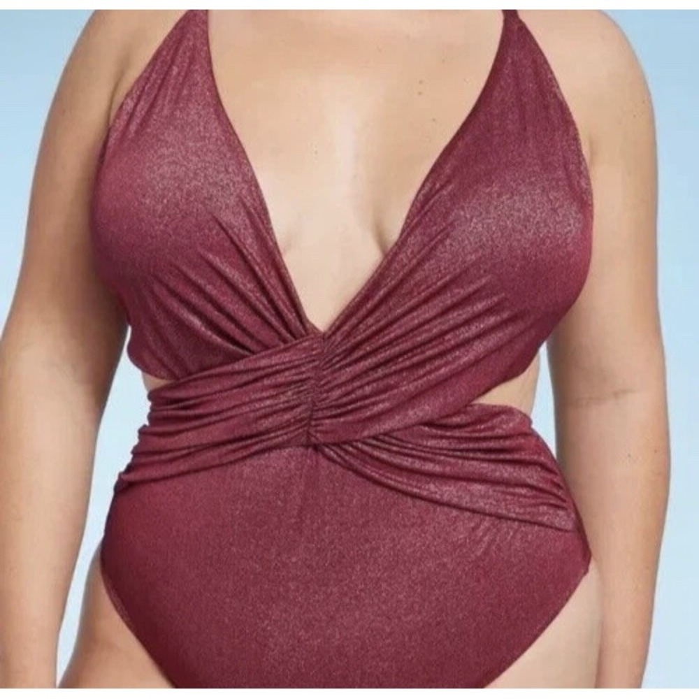 Women's‎ Plunge Cut Out High Leg Lurex One Piece Swimsuit - Shade &Shore Size 17 - Picture 6 of 10